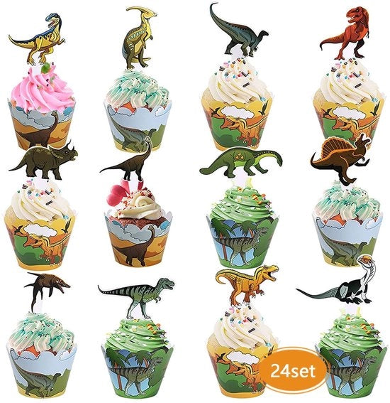 Decorazioni di torta per bambini - Set di 48 decorazioni - Dinosauri - Decorazioni per compleanno