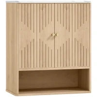 Armadietto Bagno a Parete con Ripiano Aperto e Ante Decorate, Piano Effetto Marmo, 60x18x70 cm, Rovere