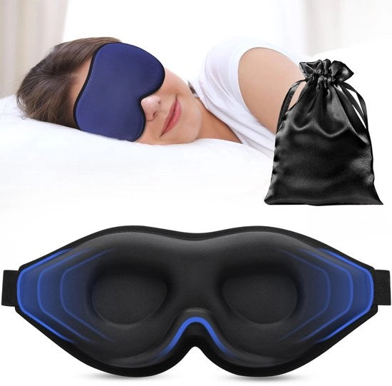Slaapmasker 3D per Zijslapers, 100% Blocco della Luce, con Zona Oculare Incavata, Protegge le Ciglia, Soffice e Comodo, Incluso Borsa – Adatto a Uomini e Donne, Ideale per Viaggi, Blu Marina