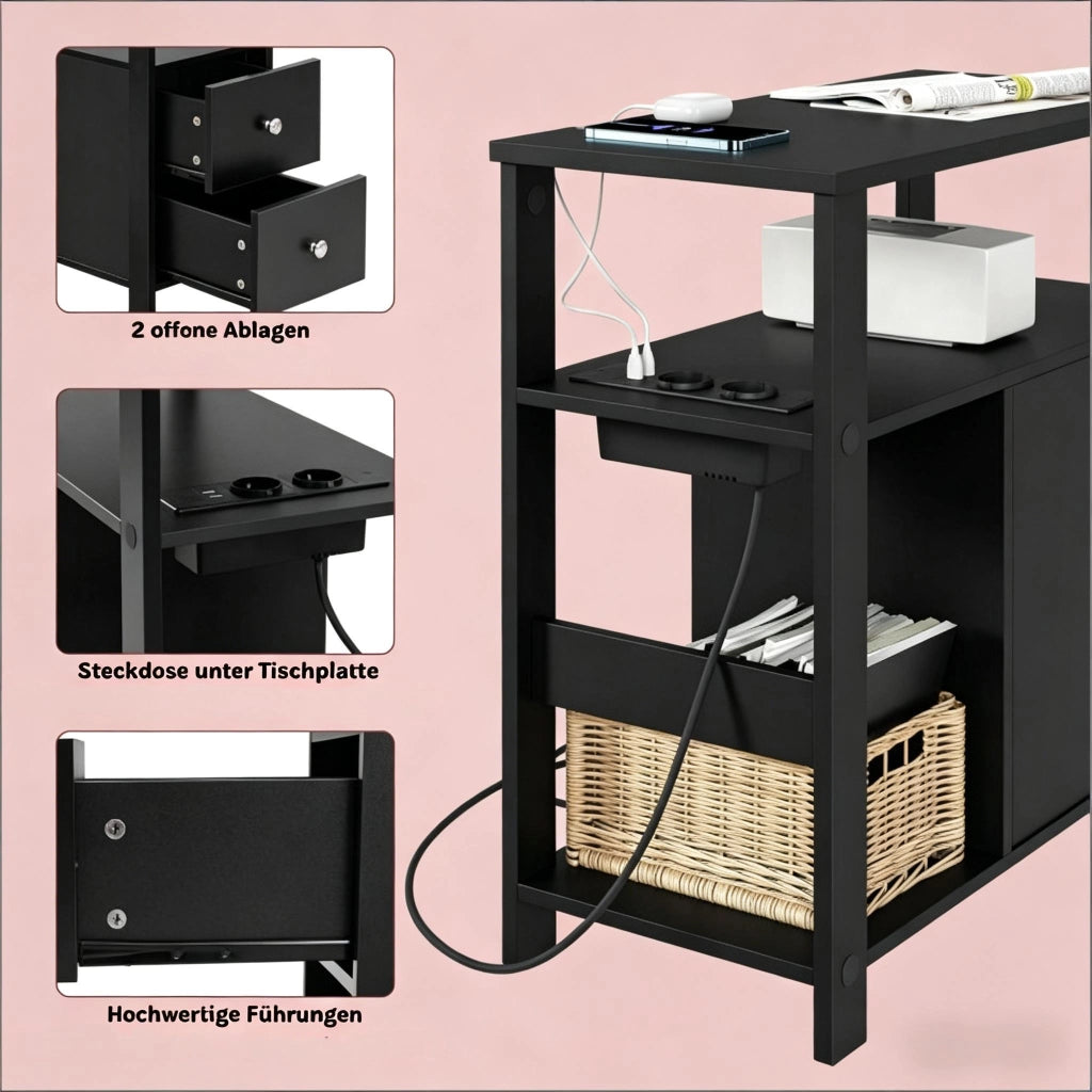 TAVOLINO LATERALE 60 x 60 x 30 cm Nero con prese e USB