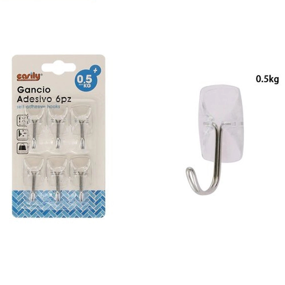 Trade Shop - Set 6 Pz Ganci Appendini Adesivi Trasparenti Da Parete Casa Attaccapanni 87015 -