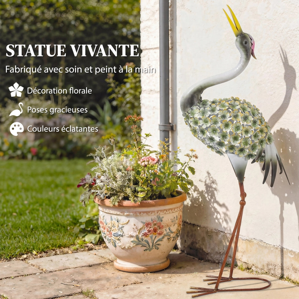 Statua Uccello Airone in Metallo per Giardino ¨C zephmum ¨C Verde 71 cm