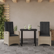 Set Pranzo da Giardino 3pz con Cuscini Grigio Chiaro Polyrattancod mxl 115818