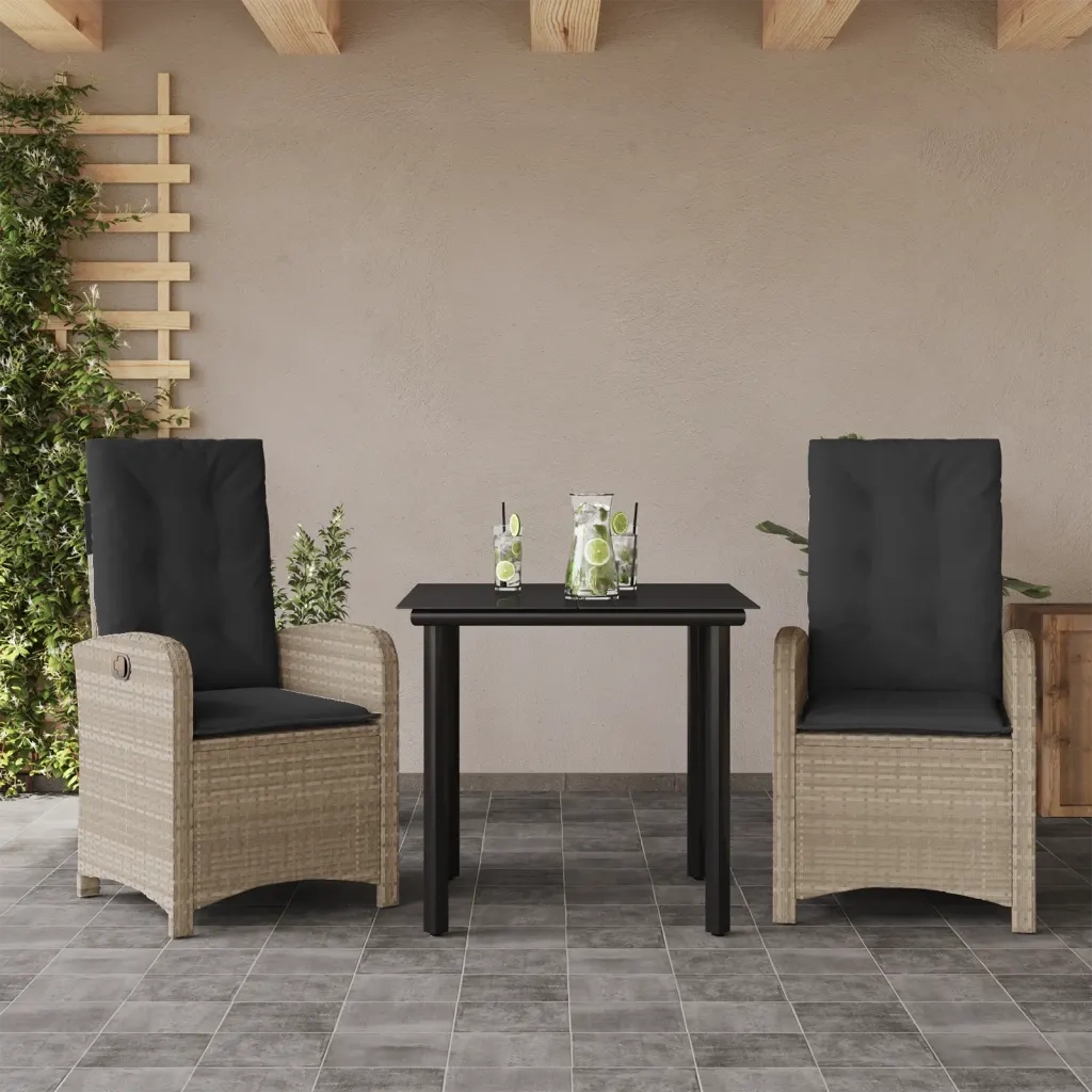 Set Pranzo da Giardino 3pz con Cuscini Grigio Chiaro Polyrattancod mxl 115818