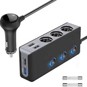Caricatore universale per sigarette - Divisore di alimentazione - 12V Divisore - Distributore di alimentazione per sigarette - Caricatore universale - 12V/24V Adattatore USB auto 120W DC 3 prese con 3 interruttori independenti 4 porte USB 8,5A