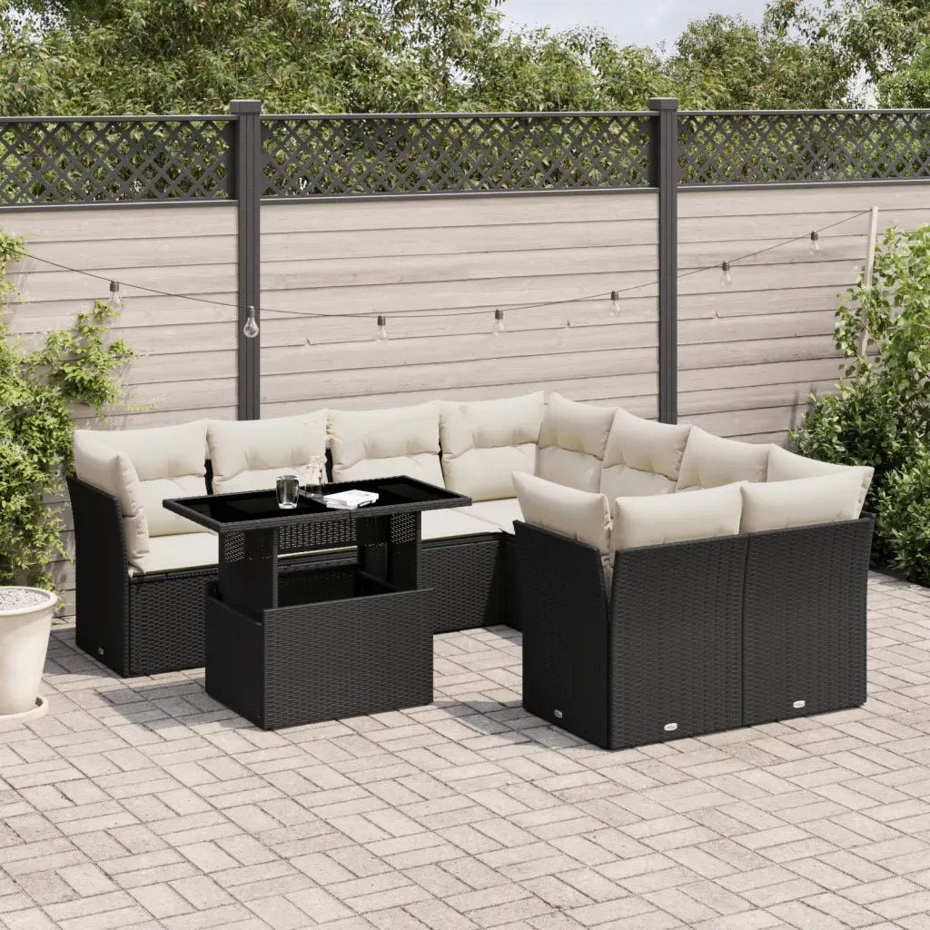 Set Divani da Giardino 9 pz con Cuscini Nero in Polyrattan 3266426