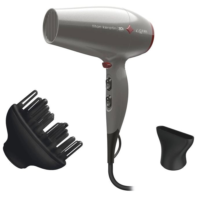 Ga.Ma GH0303 Professional Titan Keratin Diamond 3D Asciugacapelli 2300 Watt 2 velocita' 3 temperature tecnologlia Micro Glitt Grigio