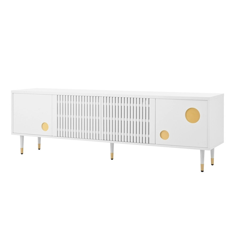 Mobile TV con Ante in Legno Massello e Decoro Oro ¨C Xylo ¨C Bianco