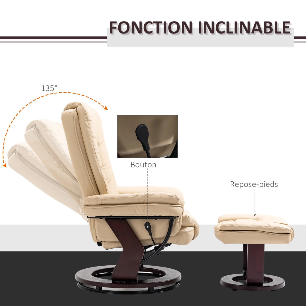 Poltrona Relax Reclinabile Massaggiante con Poggiapiedi ¨C Zephmum ¨C Pelle Beige