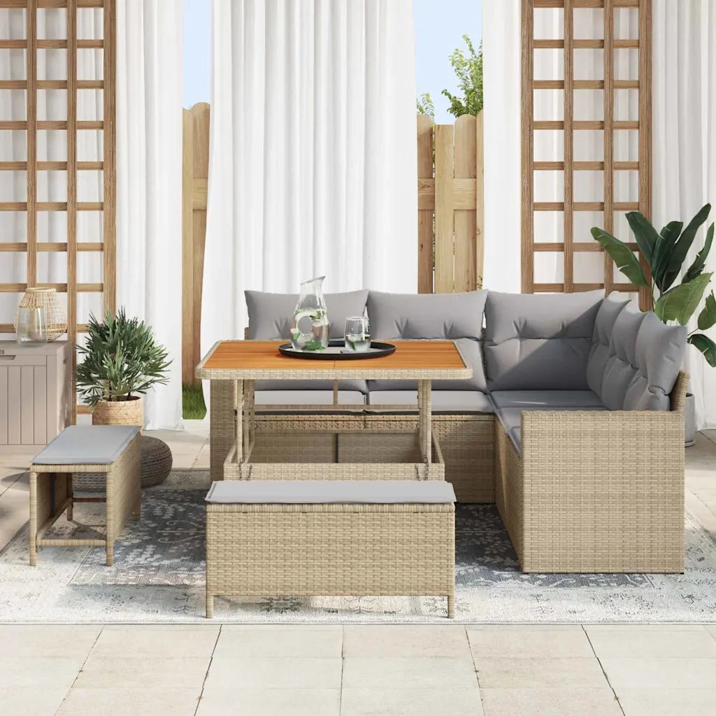 Set Divano da Giardino 9 pcs Beige e Grigio Chiaro polyrattan 3363557