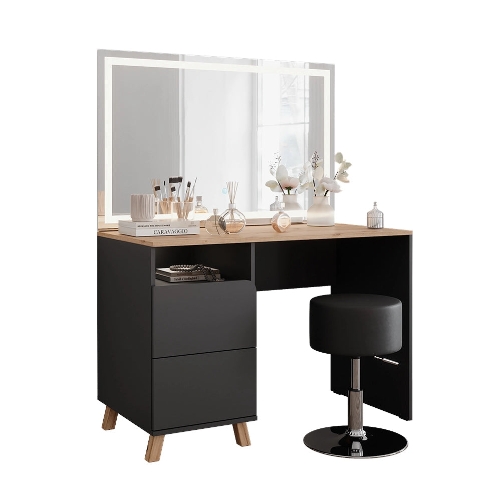 Vicco Tavolo da toeletta Antracite/Artisan 110 cm con sgabello e specchio LED