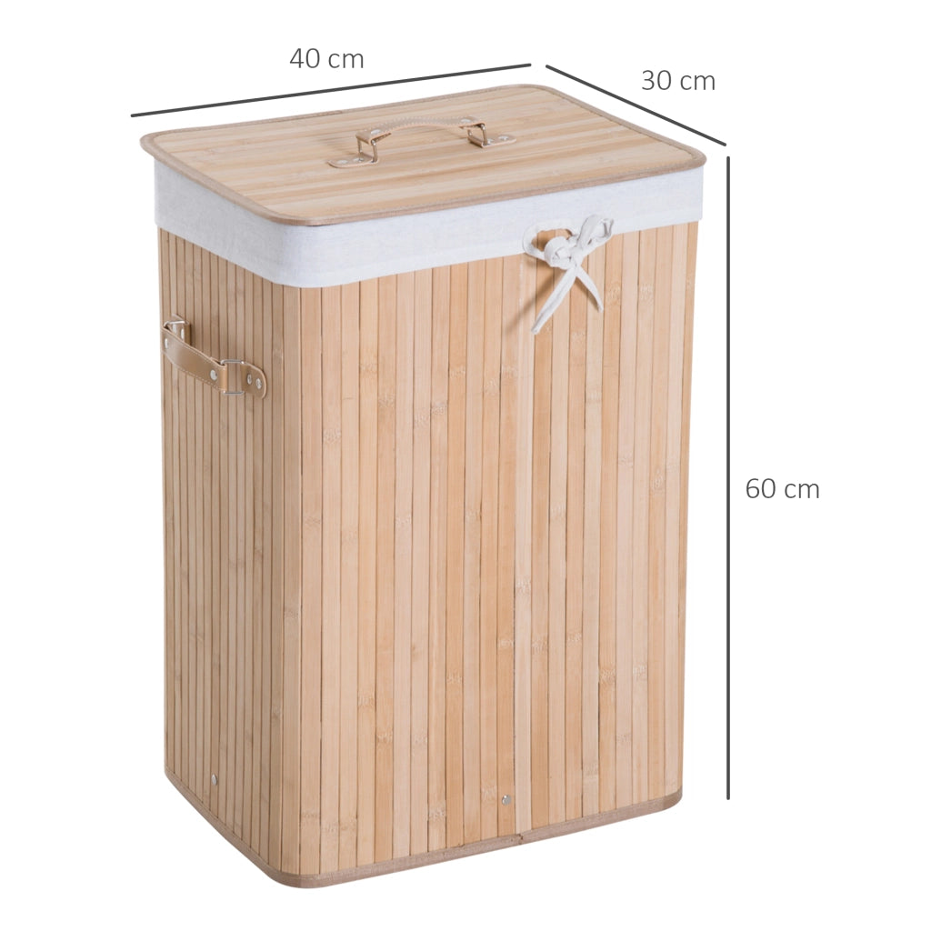EasyComfort Cesto Portabiancheria in Bambù con Coperchio, Cestino per Biancheria con Sacco in Tessuto Rimovibile, 40x30x60cm, Naturale