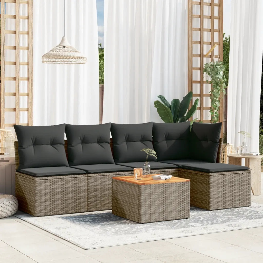 Set Divano da Giardino 6 pz con Cuscini Grigio in Polyrattan 3255934