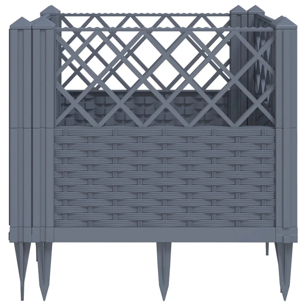 Fioriera rialzata per piante fiori patio giardino con picchetti 43,5 x 43,5 x 43,5 cm PP grigio 02_0038202