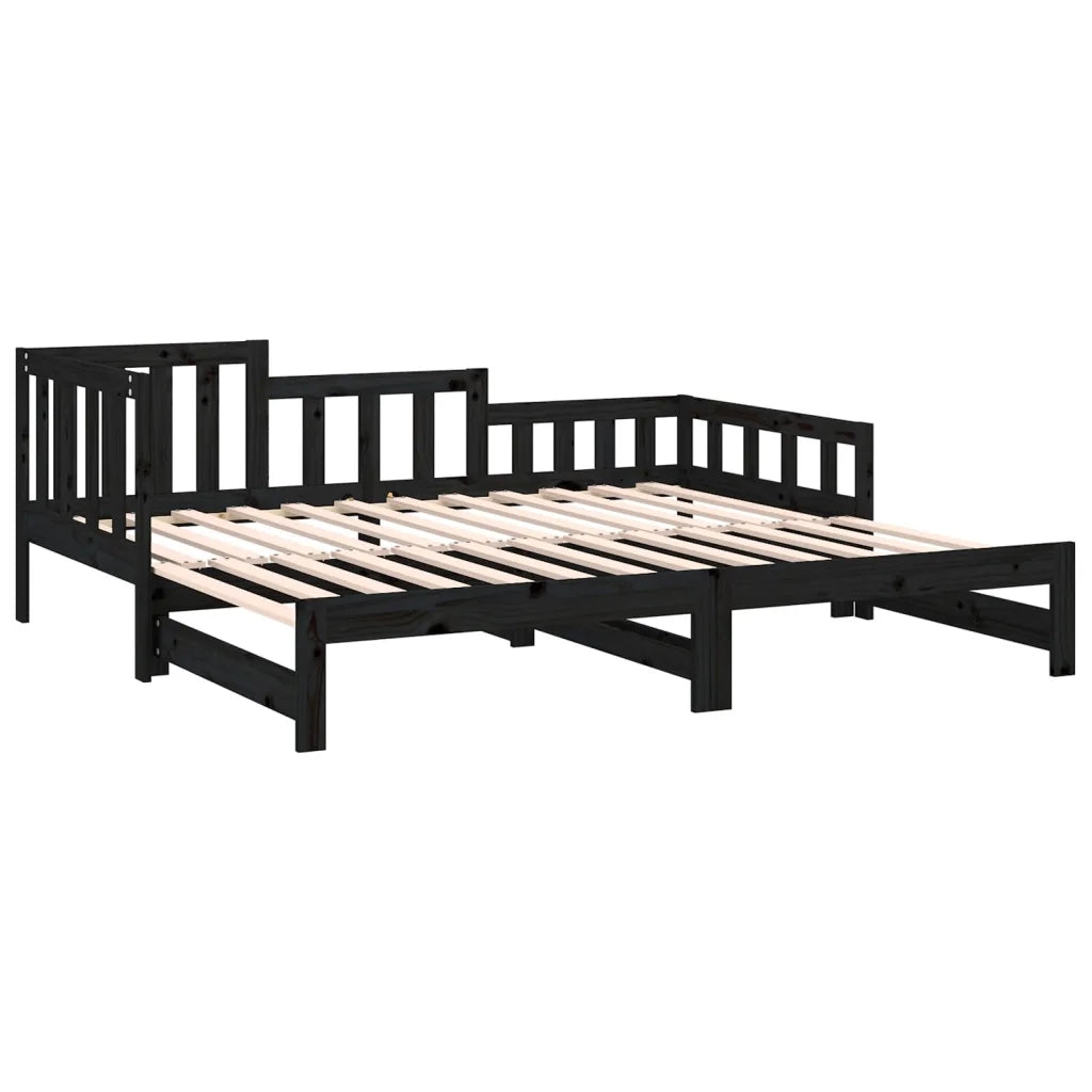 Dormeuse Estraibile Nera 2x(80x200) cm Legno Massello di Pino 820740