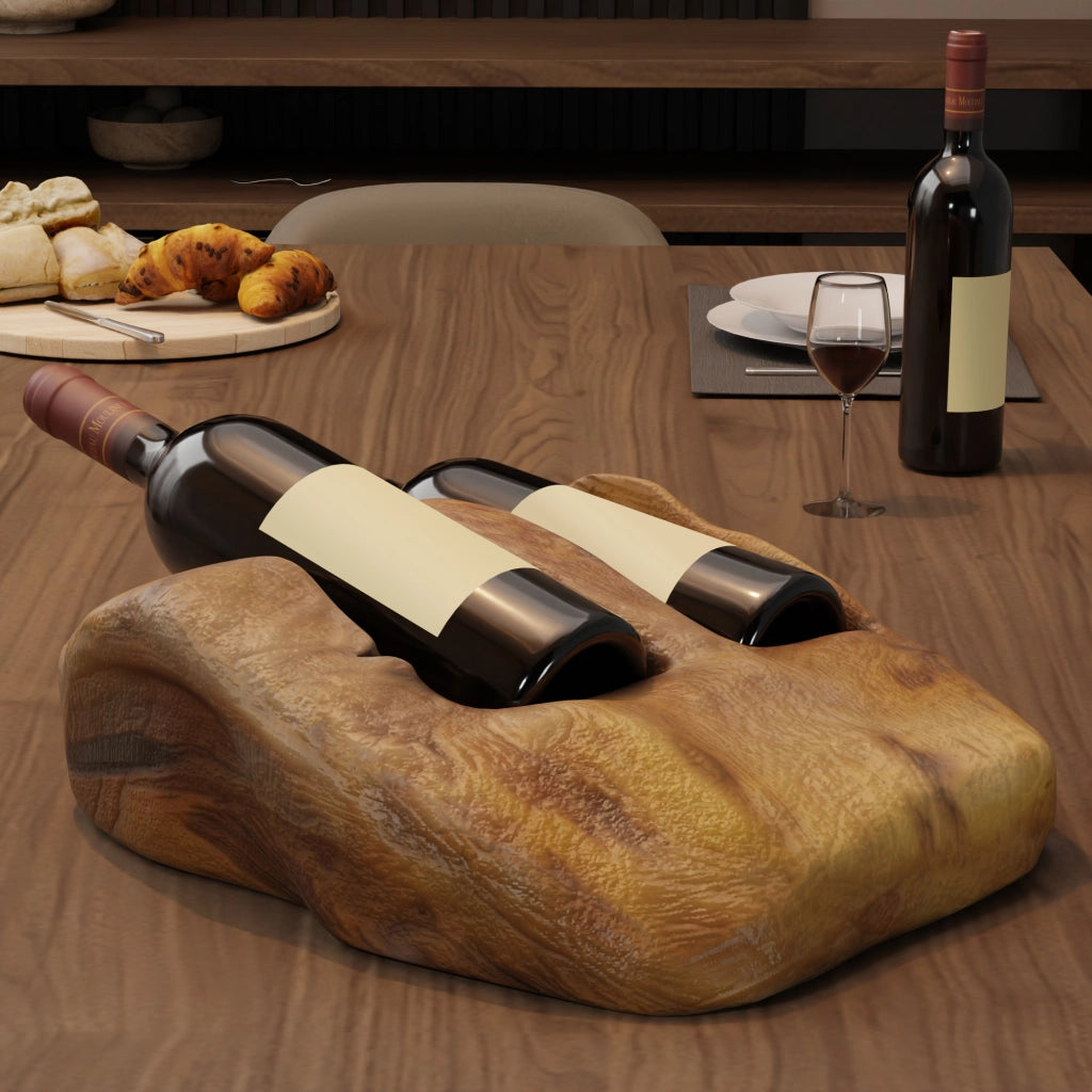Porta bottiglie da vino in legno di abete, design irregolare a doppio scomparto, colore legno
