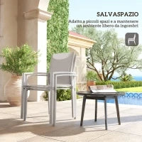 Set 2 Sedie da Giardino Impilabili con Seduta Traspirante, in Acciaio e Textilene, 56x58x89 cm, Grigio Chiaro