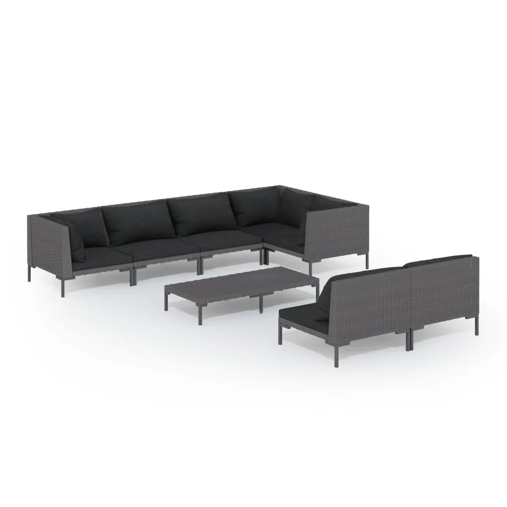Divani da Giardino 8 pz con Cuscini in Polyrattan Grigio Scuro 3099861