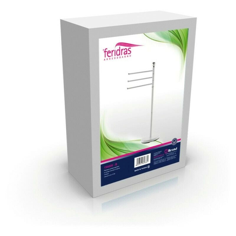 Piantana Porta Asciugamani Feridras Acciaio Cromato e Bianco 3 Bracci H 90cm