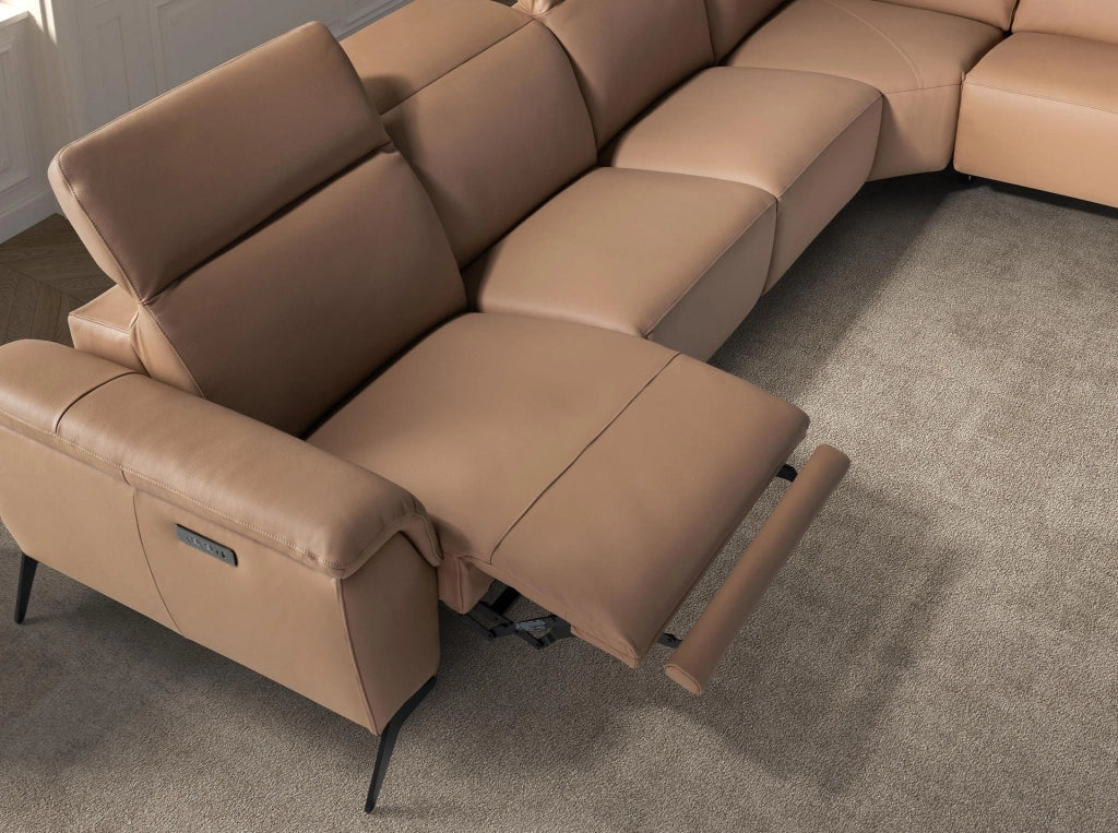 Divano chaise longue relax modulare destro in pelle marrone