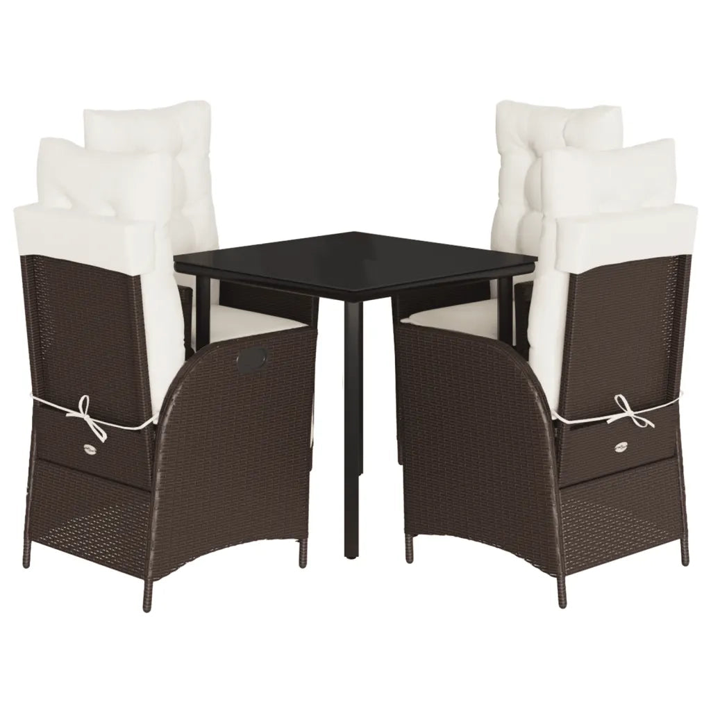 Set da Pranzo da Giardino 5pz con Cuscini in Polyrattan Marrone