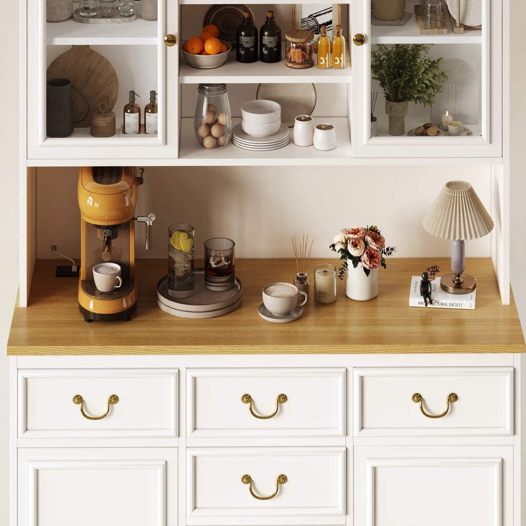 Credenza Alta da Cucina con LED, USB e Prese ¨C MINIMAL ¨C Bianco