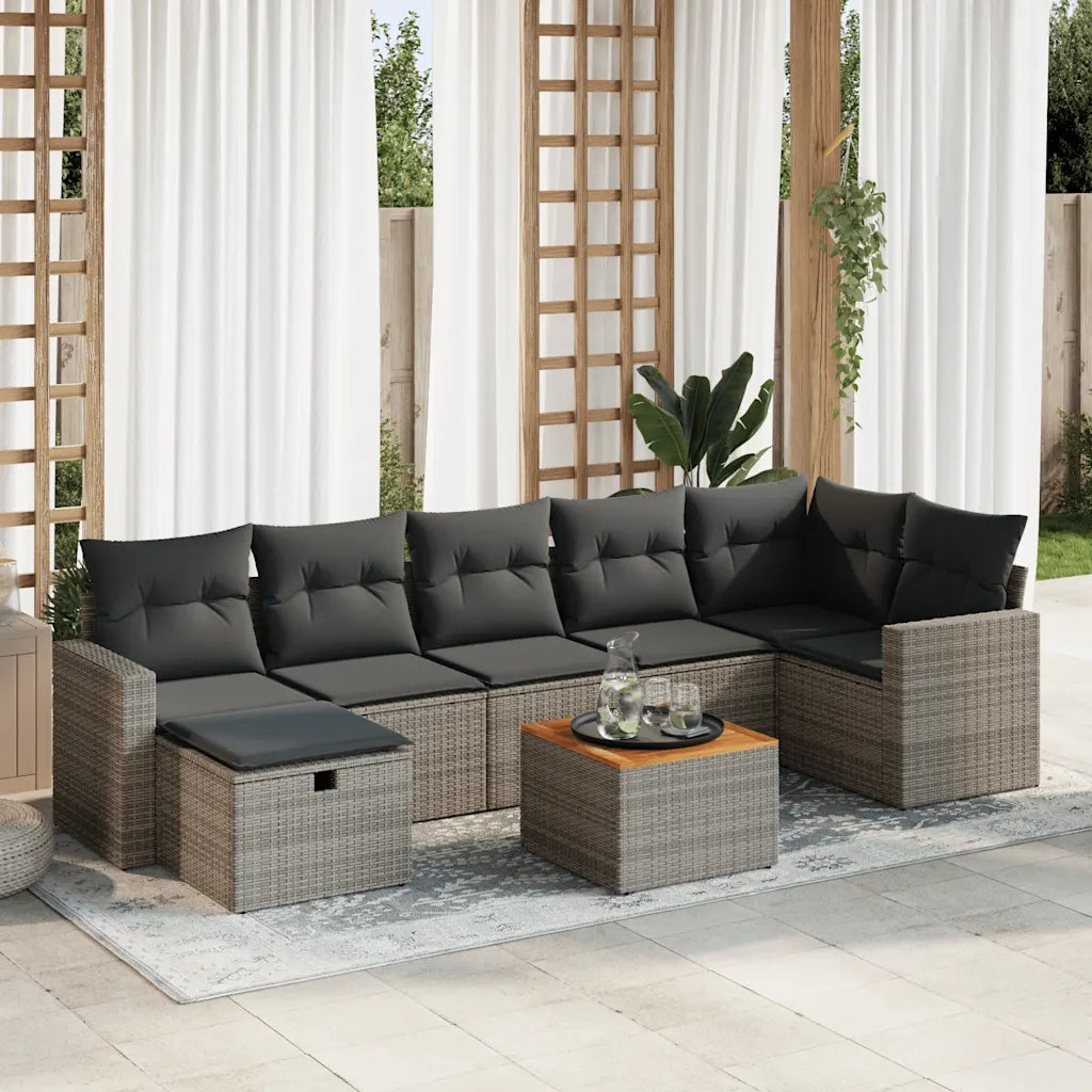 Set Divano da Giardino 8 pz con Cuscini Grigio in Polyrattan 3325798