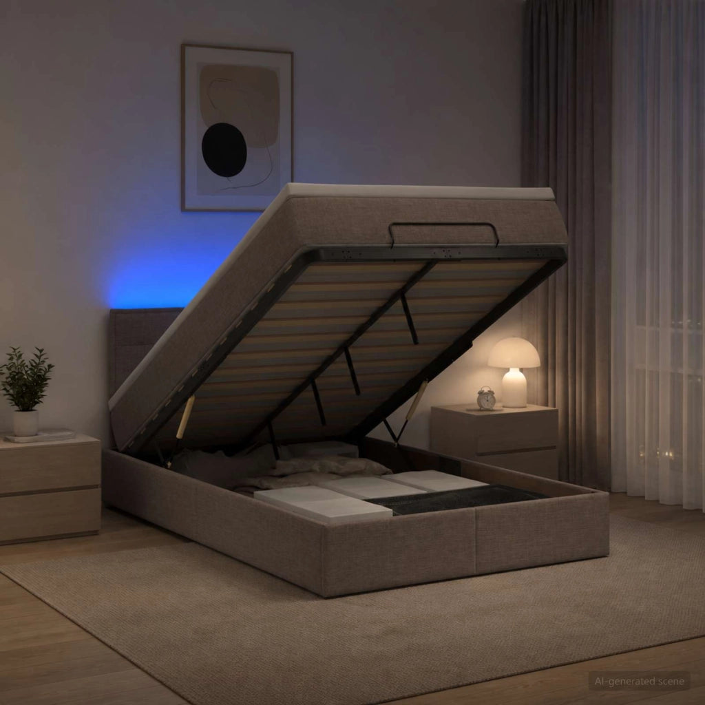 Letto Ottomano con Materasso e LED Tortora 120 x 200 cm Tessuto 3456819
