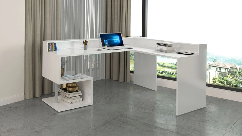 Scrivania Angolare a Giorno 180x160x60x92,5h cm Esse Bianco Lucido