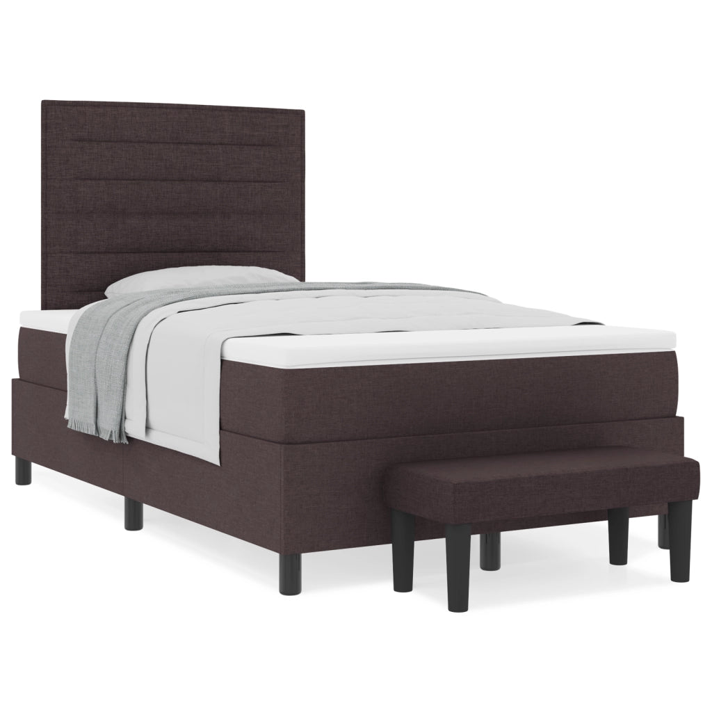 Letto a Box Spring con Materasso e Panchina Marrone Scuro 120x190 cm Tessuto