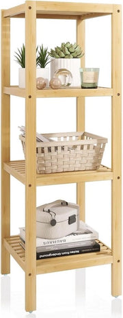 Pannelli di stoccaggio per bagno a 4 livelli in bambù, organizzatore multifunzionale per soggiorno - ripiano naturale.