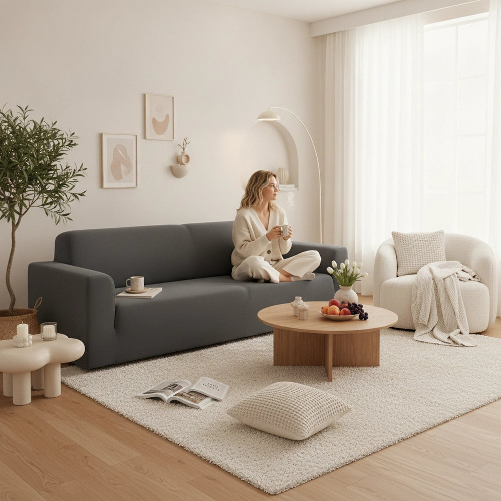 Stretch Sofa Cover For 3-seater, Anthracite Polyester Jersey
