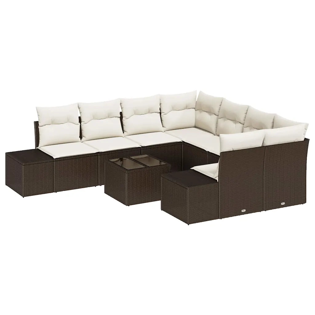 Set Divano da Giardino con cuscino 9 pcs Marrone polyrattan