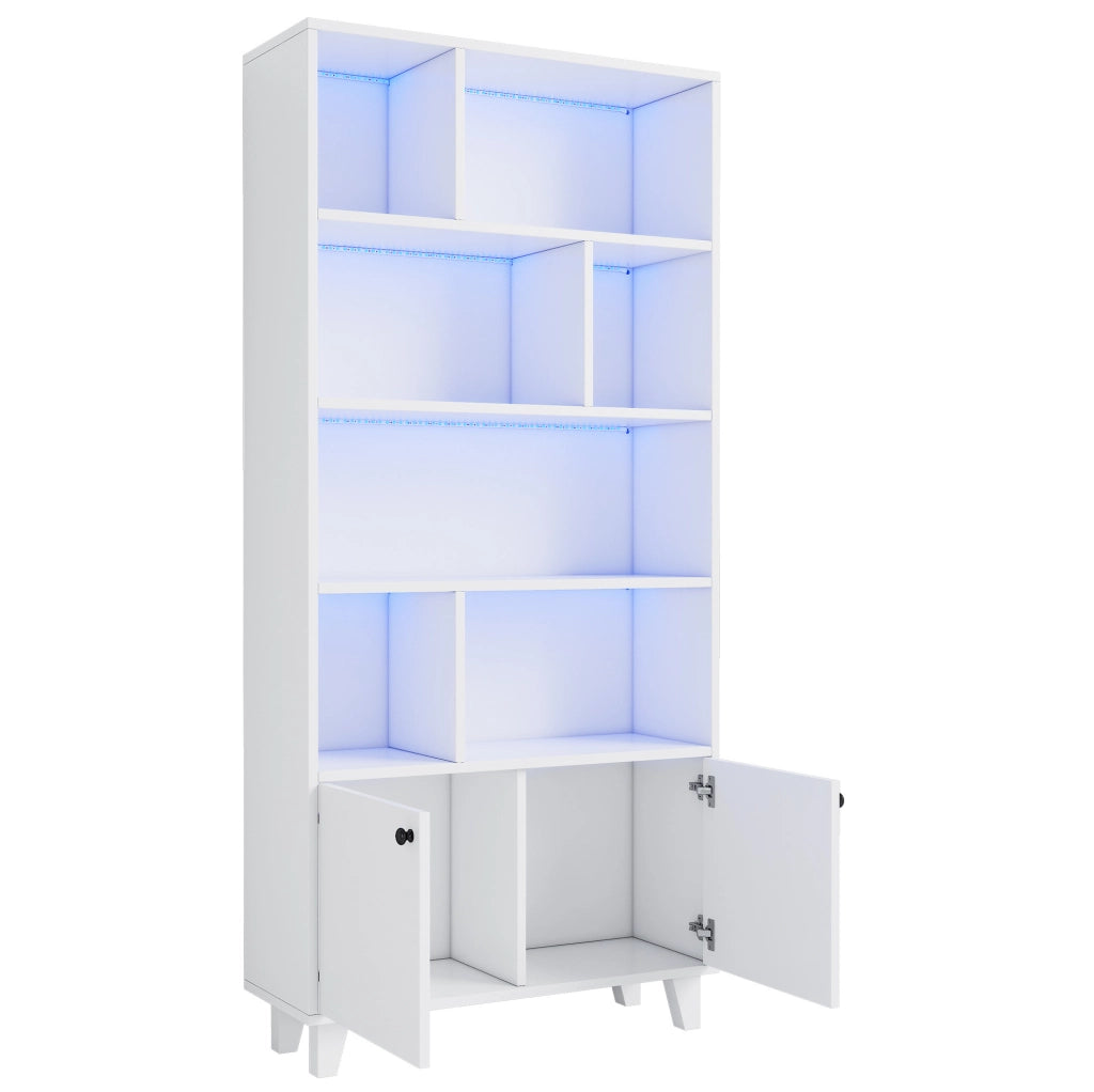 Libreria bianca 80x30x173 cm con LED e ante