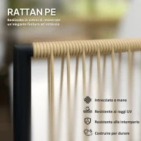 Set da Giardino 4 Pezzi in Rattan e Acciaio con Divanetto, 2 Poltrone da Esterno e Tavolino Basso, Multicolore
