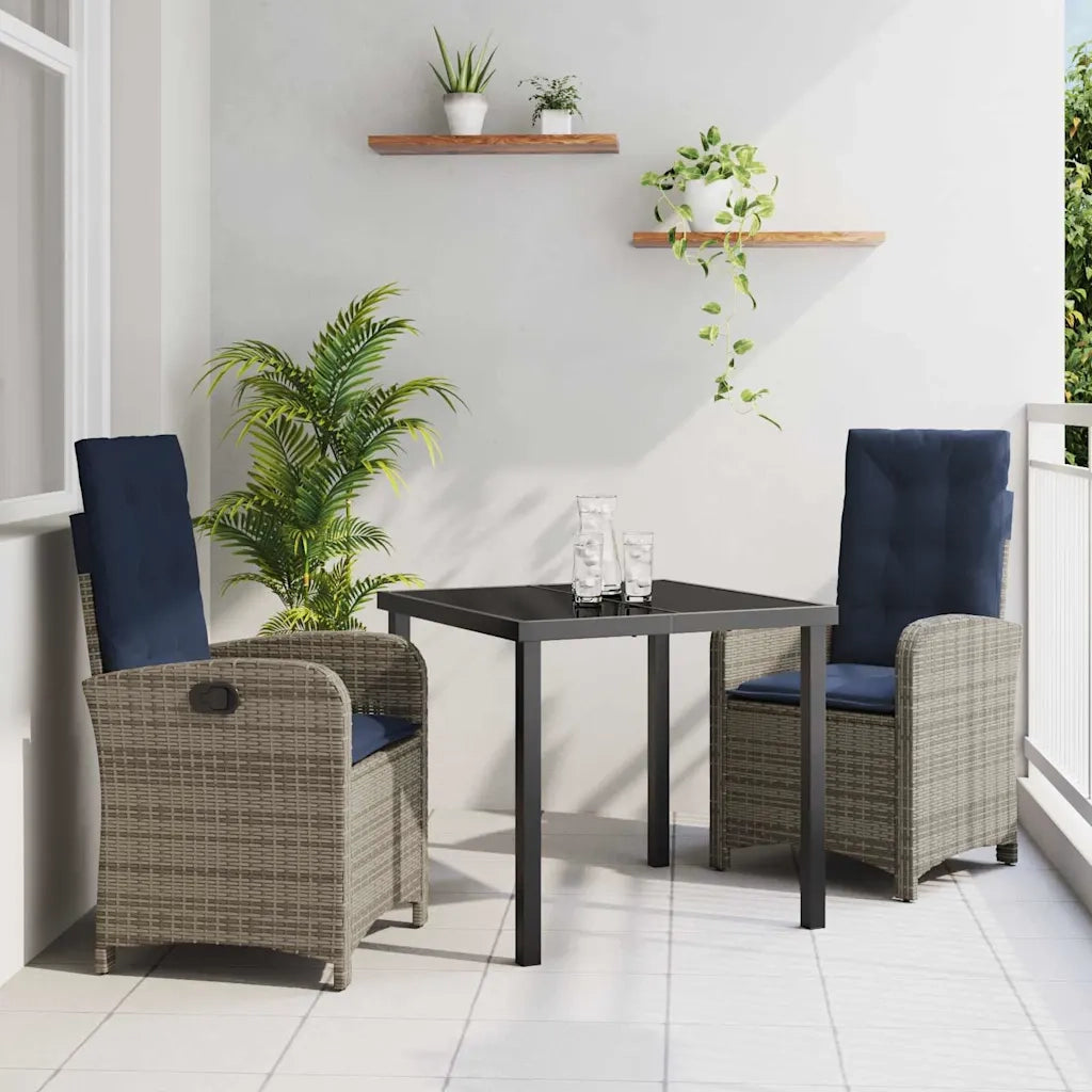 Set da Pranzo per Giardino con cuscino 3 pcs Grigio polyrattan 3380351