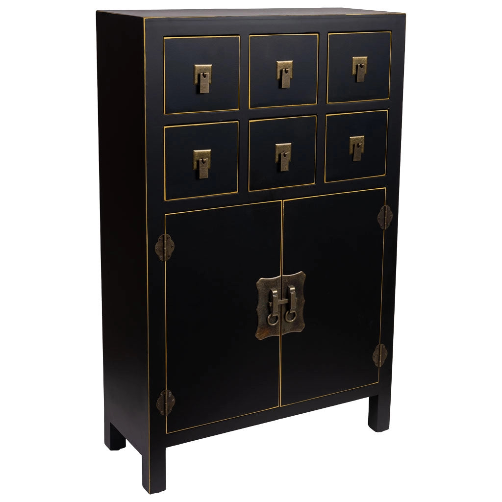 Mobile ausiliario in legno con 6 cassetti e 2 porte 63x26x101