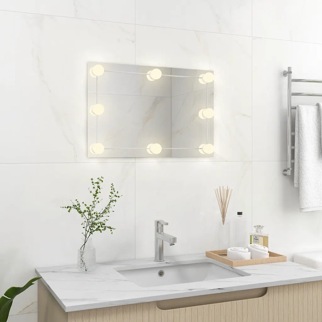 Specchio da Parete Rettangolare con Luci LED in Vetro 3078637