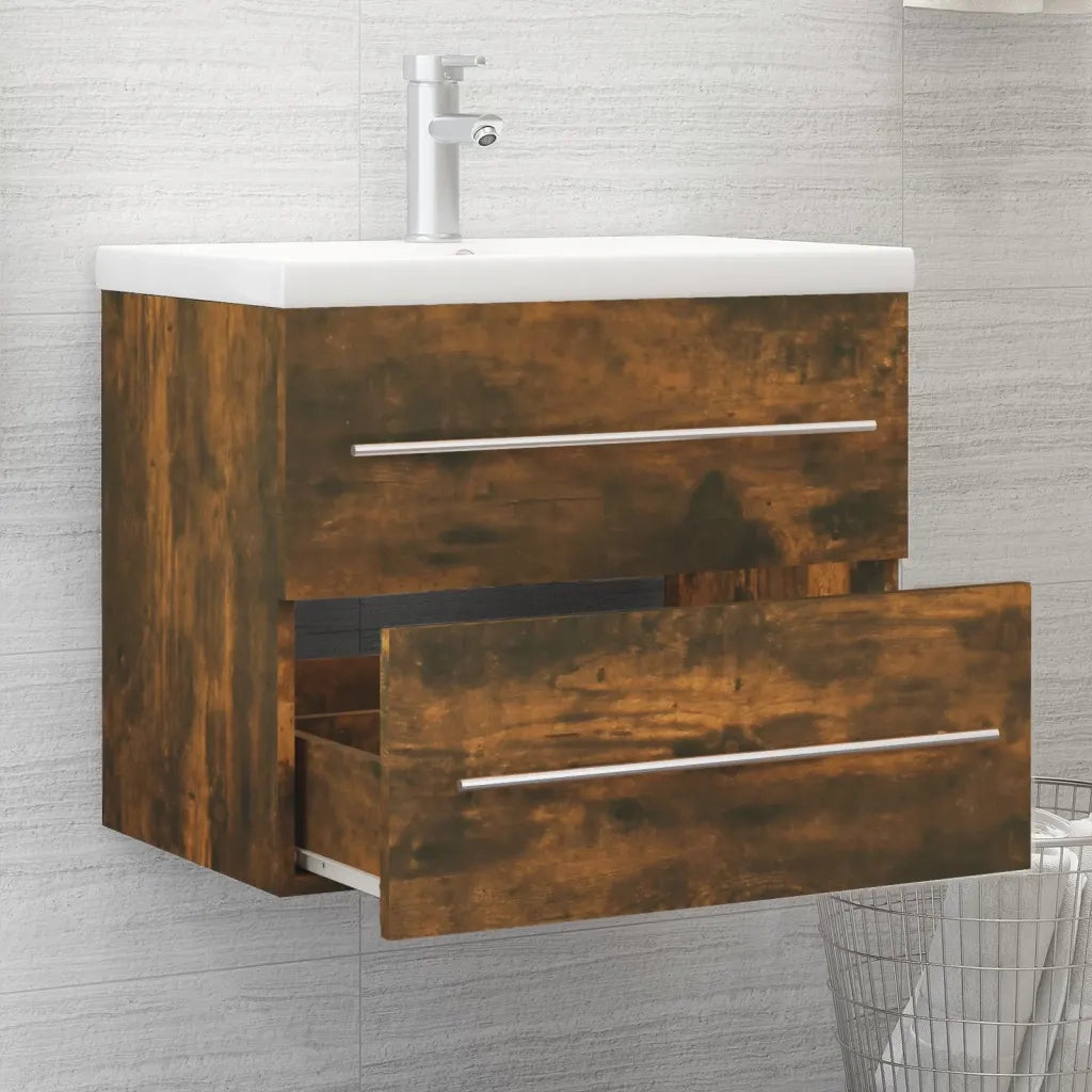 Mobile Lavabo-Armadietto da bagno Rovere Fumo 60x38,5x48 cm in Legno Multistrato