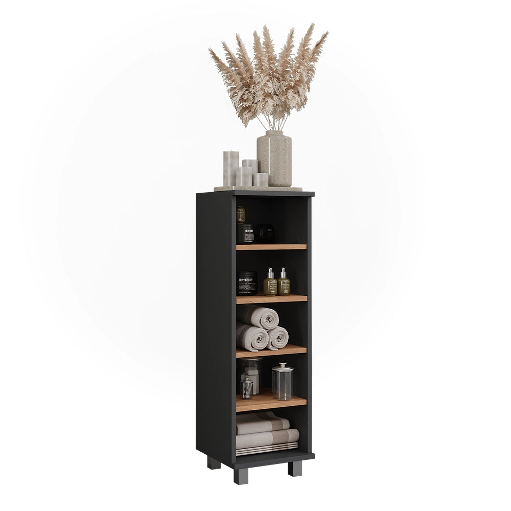 Vicco Mobiletto midi Antracite/quercia dorata 30.2 x 95 cm con 5 scomparti aperti