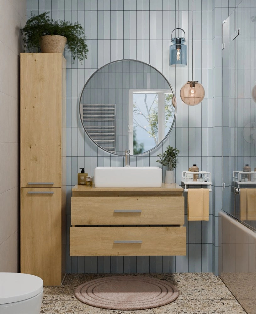 Mobile sottolavabo bagno NEL 80 sospeso 2 cassetti rovere artisan