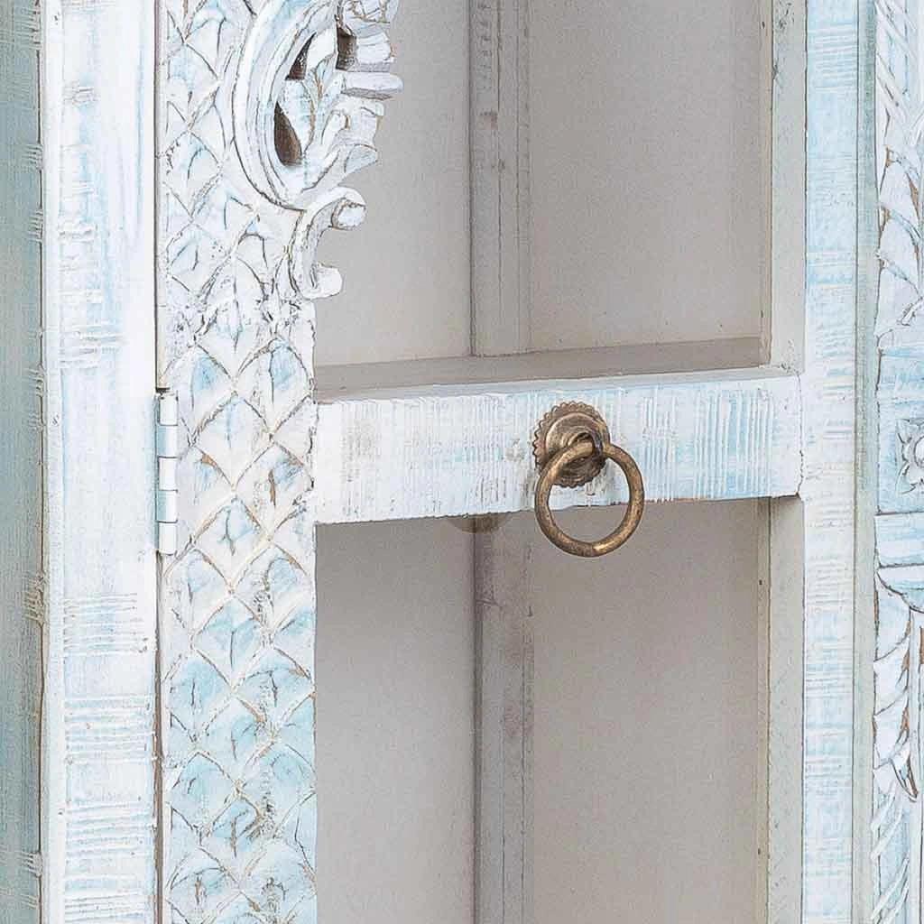 Vetrina in legno artigianale bianca e blu, 91x40x180h cm