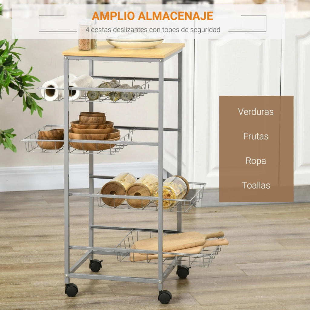 Carrello da Cucina con Ruote 5 Ripiani ¨C Xylo ¨C Argento 36,5x36,5x89 cm