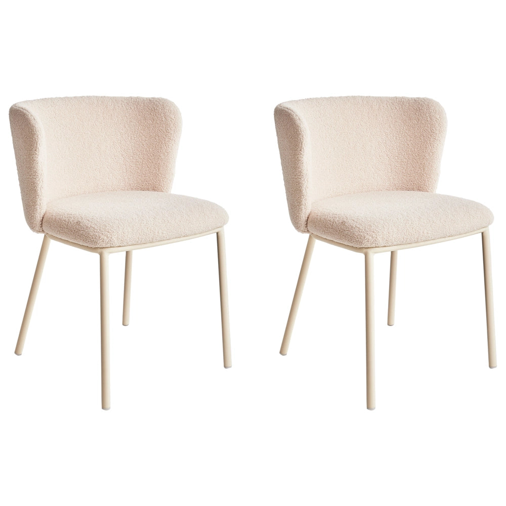 Set di 2 sedie da pranzo in tessuto boucle beige chiaro con schienale curvo senza braccioli