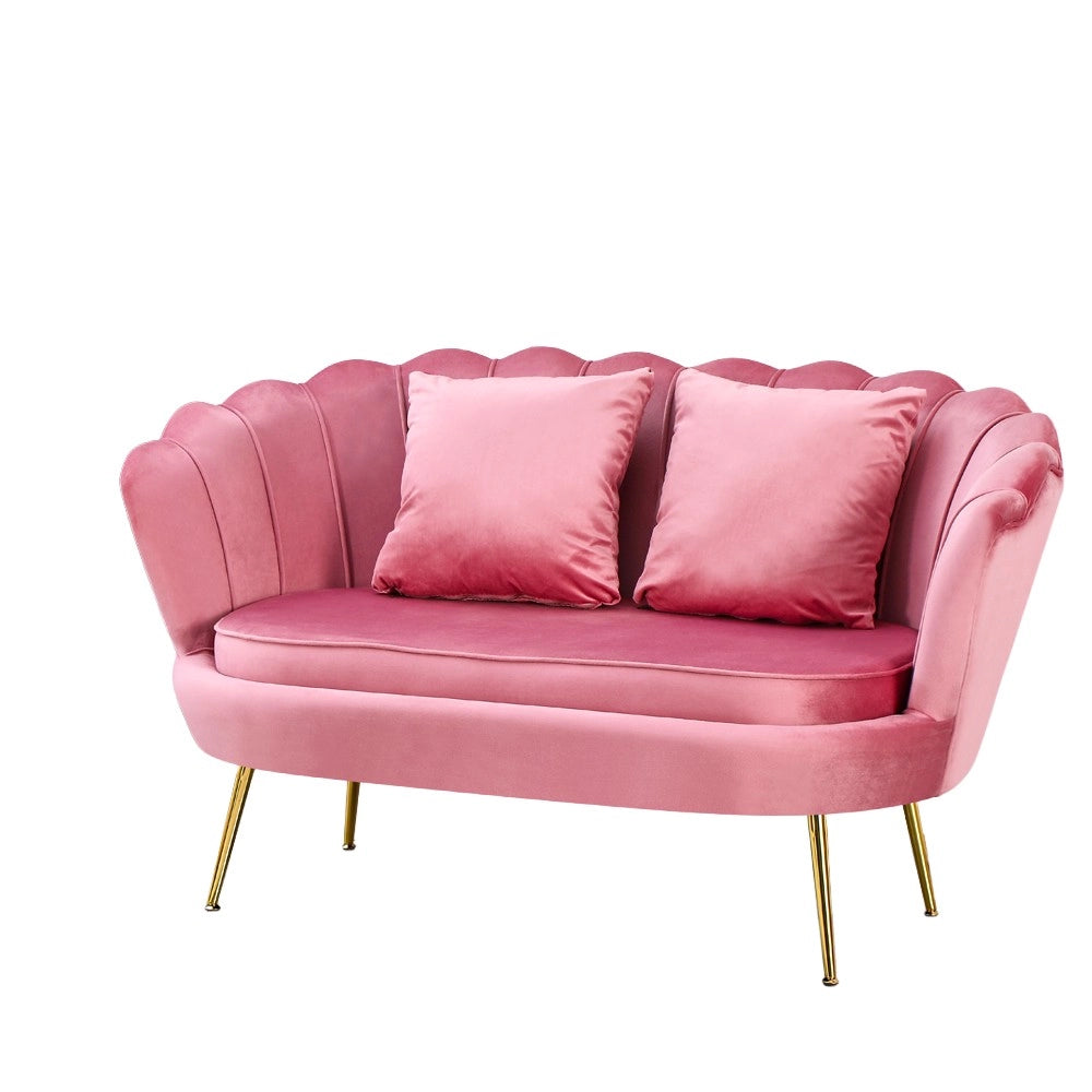 Divano 2 Posti Orel a Conchiglia in Velluto Rosa – Design Elegante e Avvolgente