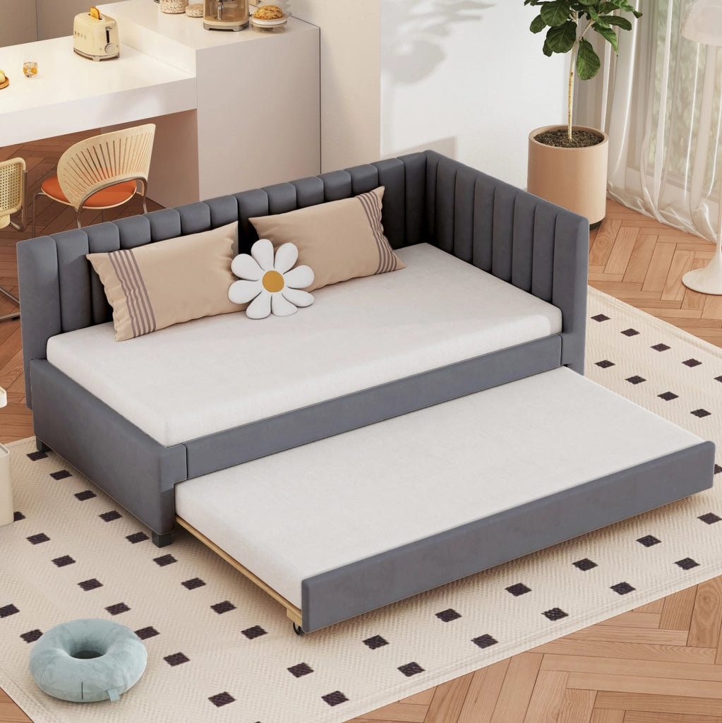 Divano letto 90x200 cm Estraibile; Velluto Grigio (Senza materasso)