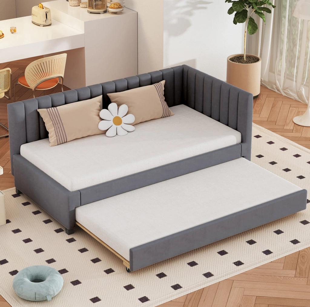 Divano letto 90x200 cm Estraibile; Velluto Grigio (Senza materasso)
