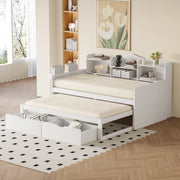 OKWISH Letto a Divano 90×200 cm, Letto Singolo con Letto estraibile 90×190 cm, 2 Cassetti, Vano contenitore e USB, senza Materasso, Bianco