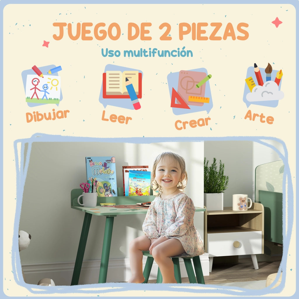 Scrivania Bambini con Sedia e Scaffale ¨C ZephMum ¨C Verde 90x50x75