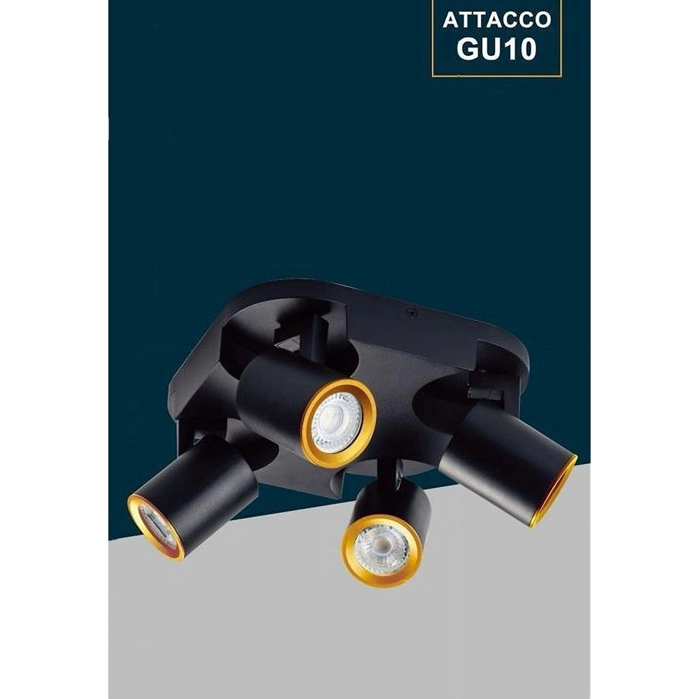 Trade Shop - Plafoniera 4 Diffusori Orientabile Soffitto Parete Lampada Gu10 Bianco Nero Th8805 -